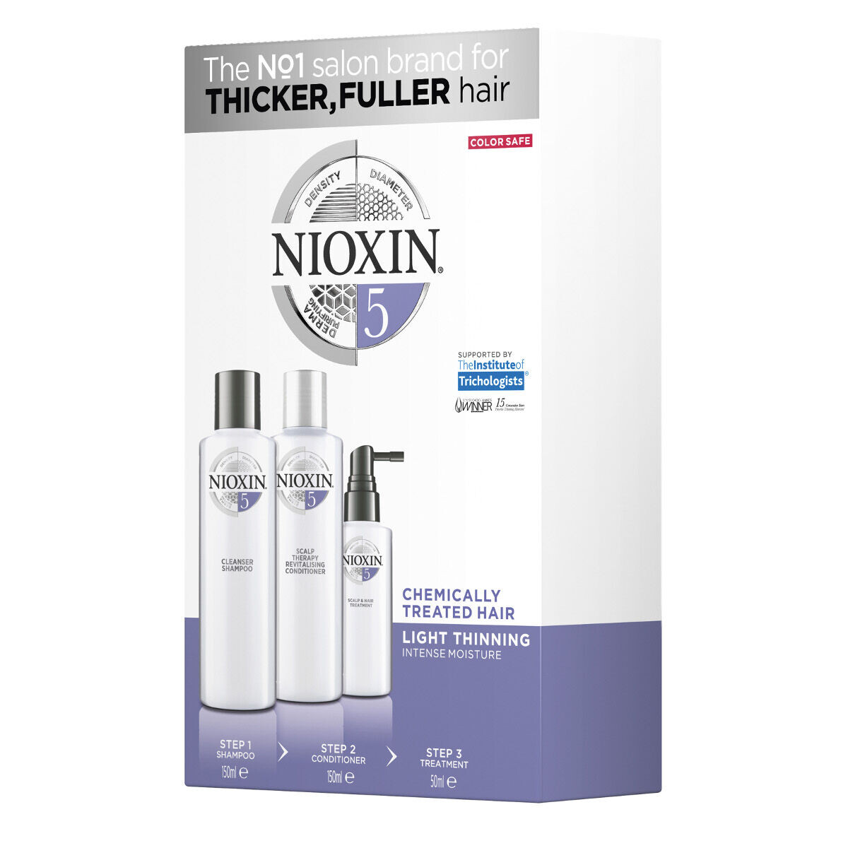 

Nioxin System 5 набор: шампунь для слегка редеющих волос, 150 мл + кондиционер для волос, 150 мл + средство для волос, 50 ​​мл