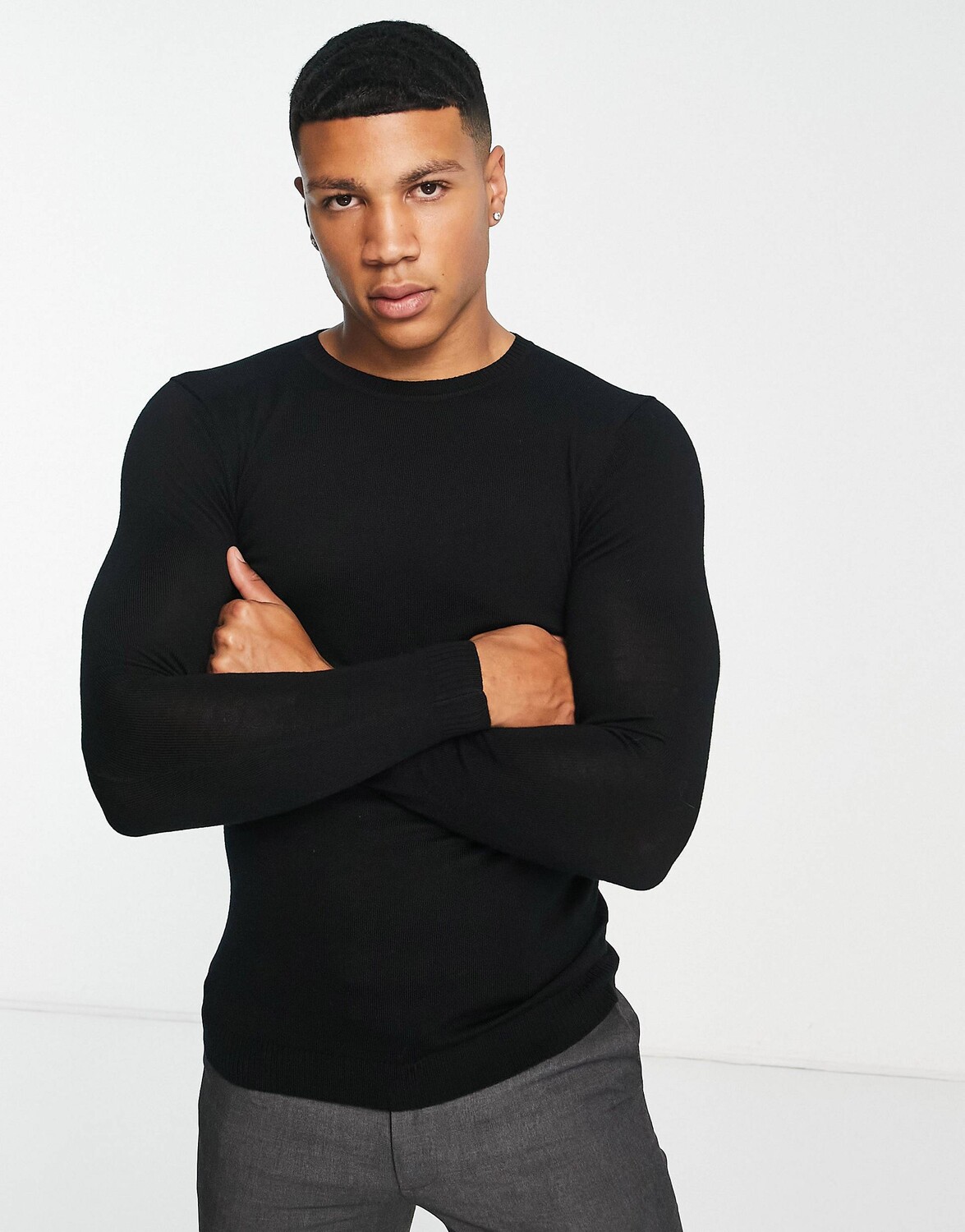 

Темно-синий джемпер премиум-класса из мериносовой шерсти ASOS DESIGN