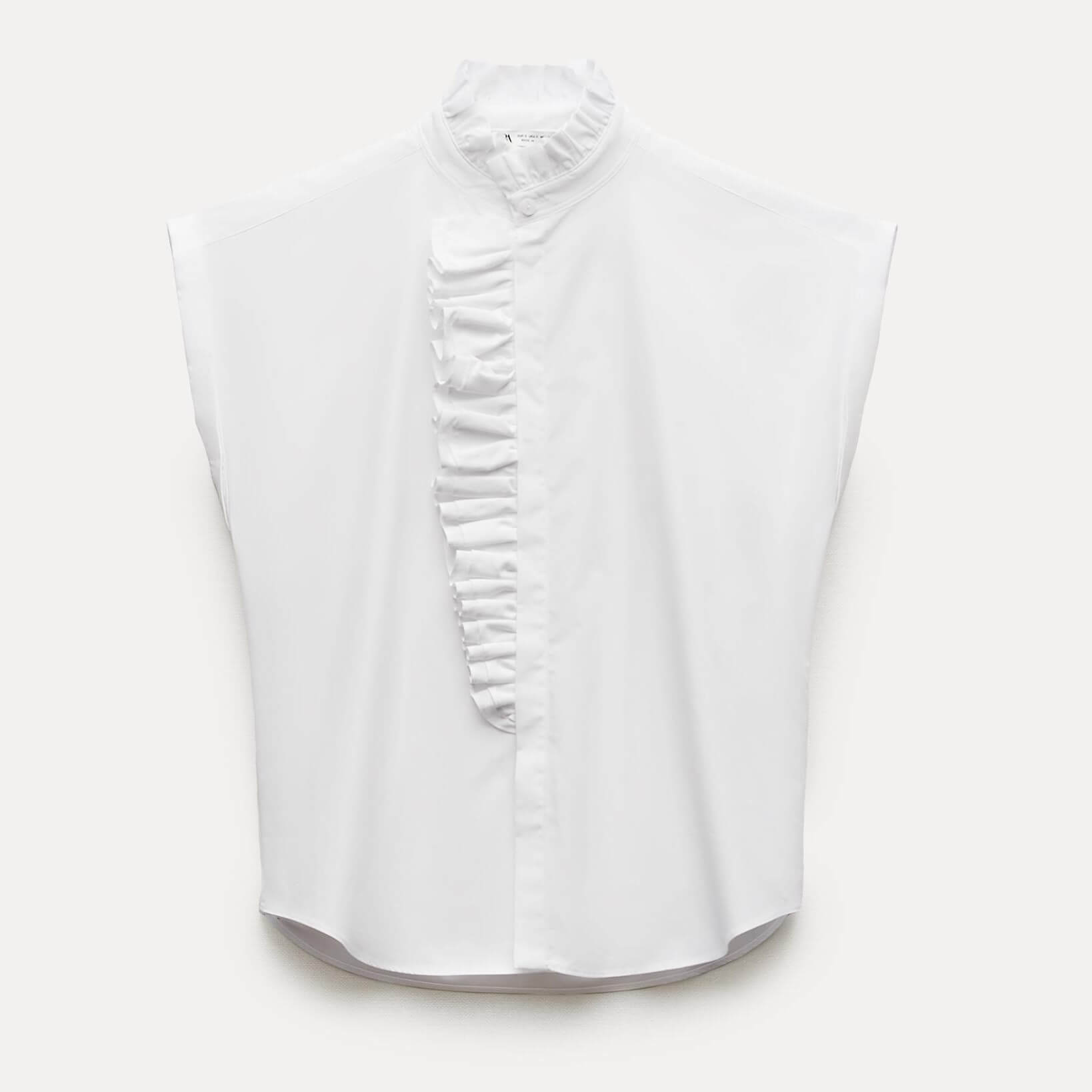 Рубашка Zara ZW Collection Ruffled Poplin, белый рубашка zara check poplin синий белый