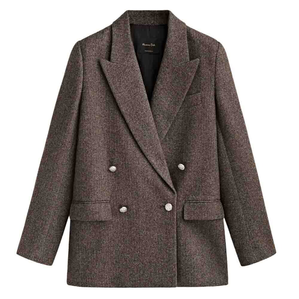

Блейзер Massimo Dutti Herringbone Double-breasted, коричневый