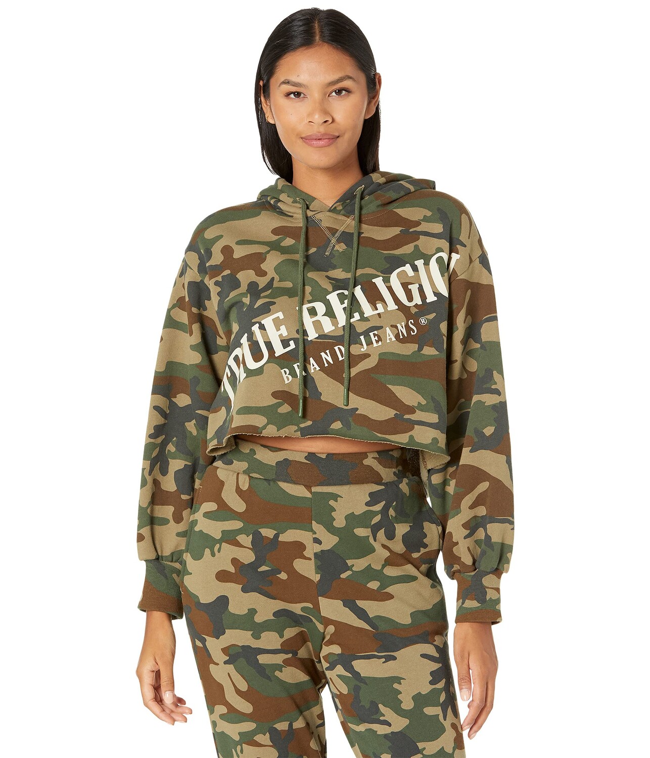 

Пуловер True Religion, Logo Crop Pull-On Hoodie, Серый
