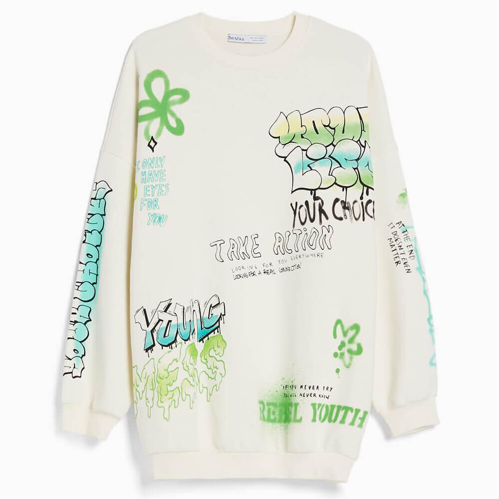 

Свитшот Bershka Printed, кремовый