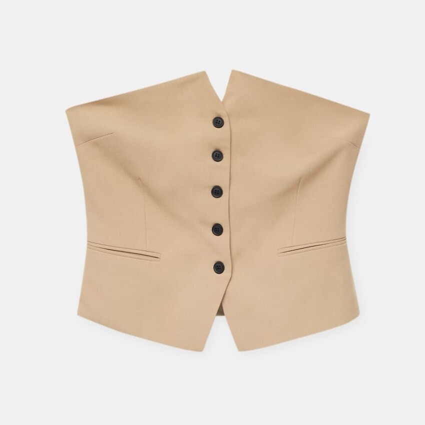 

Топ Pull&Bear Strapless Buttoned, бежевый