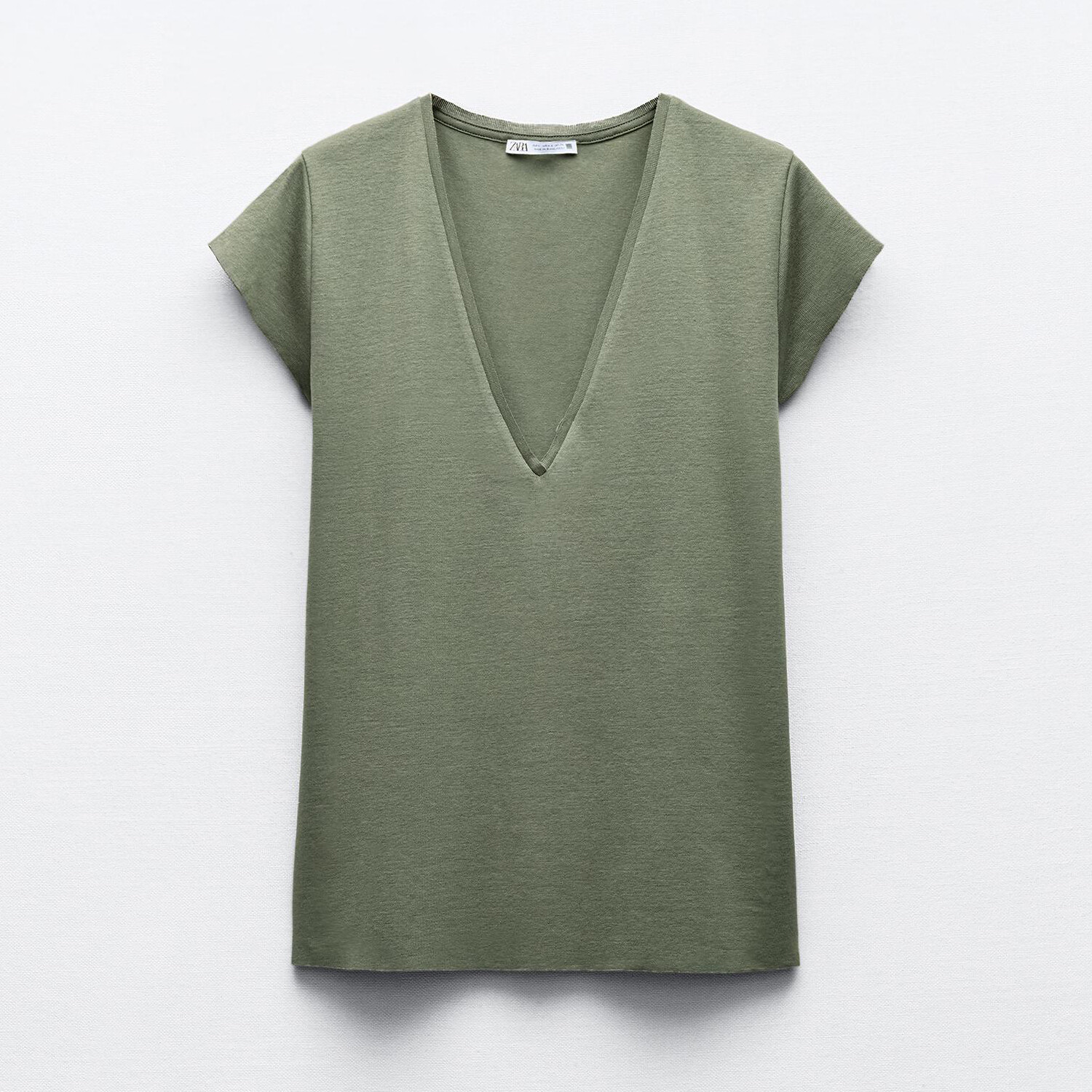 

Футболка Zara V-Neck Cotton, хаки