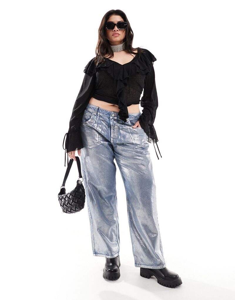 

Серебристые джинсы-бойфренды свободного кроя ASOS DESIGN Curve