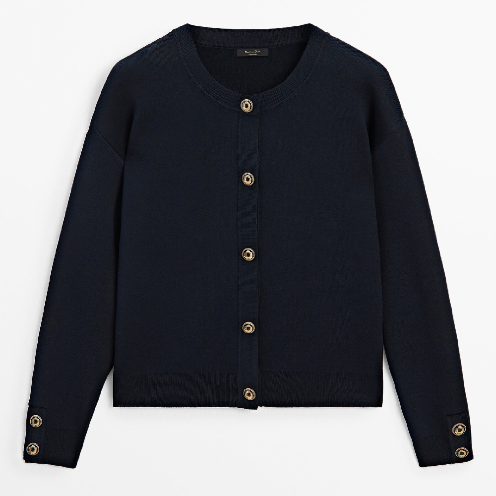 пуховик massimo dutti down jacket коричневый Кардиган Massimo Dutti Knit With Snap Buttons, темно-синий
