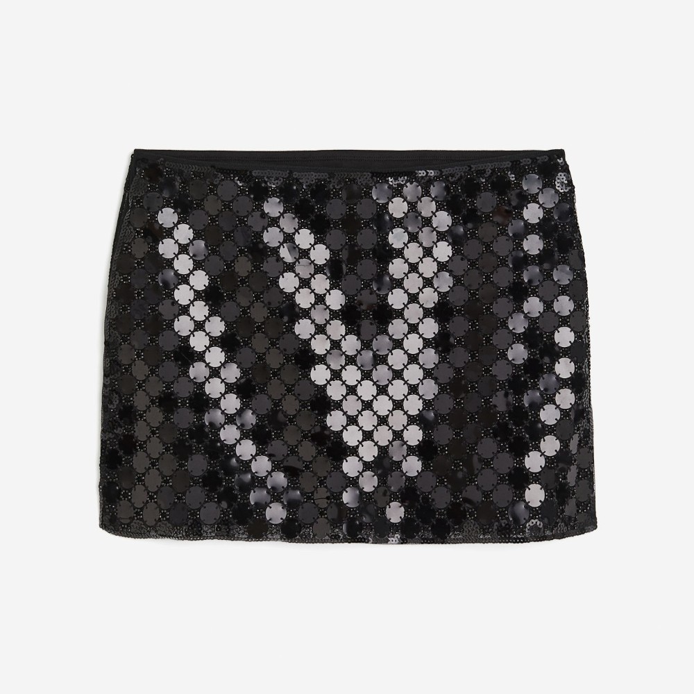 Юбка H&M Sequined Mini, черный короткая юбка с пайетками zara белый