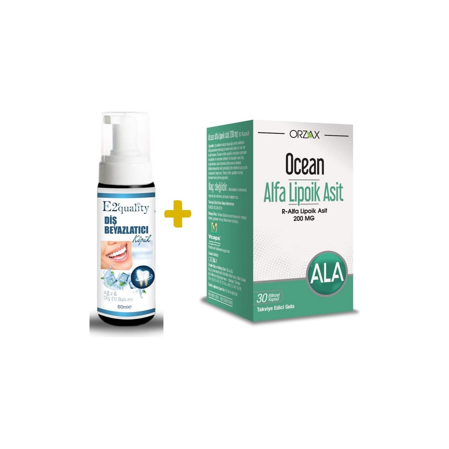 Отбеливающая пена для зубов Orzax E2' Quality + Альфа-липоевая кислота Orzax Ocean 200 мг, 30 капсул