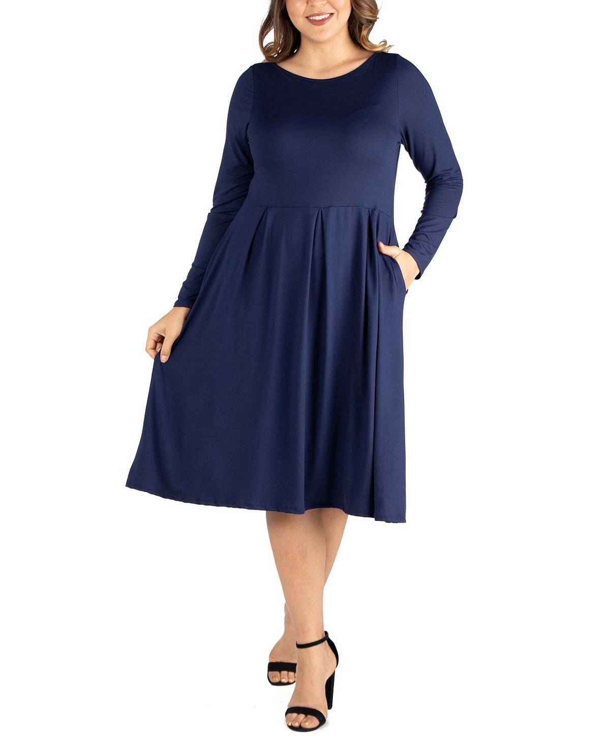 цена Женское облегающее платье миди больших размеров с расклешенной юбкой 24seven Comfort Apparel, синий