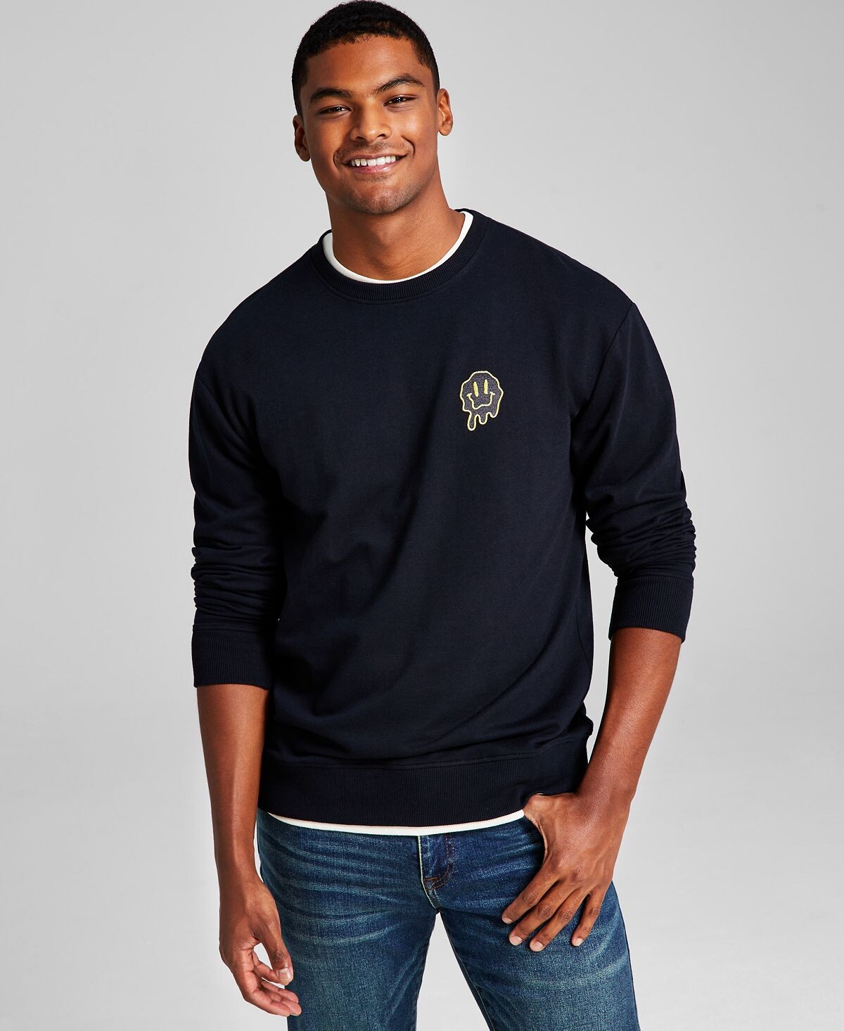 

Мужская флисовая толстовка modern-fit smiley face patch And Now This, черный