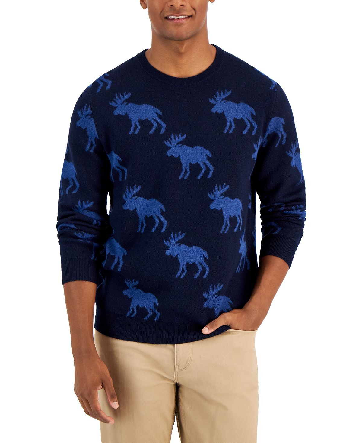 

Мужской свитер с принтом moose, созданный для macy's Club Room, темно-синий