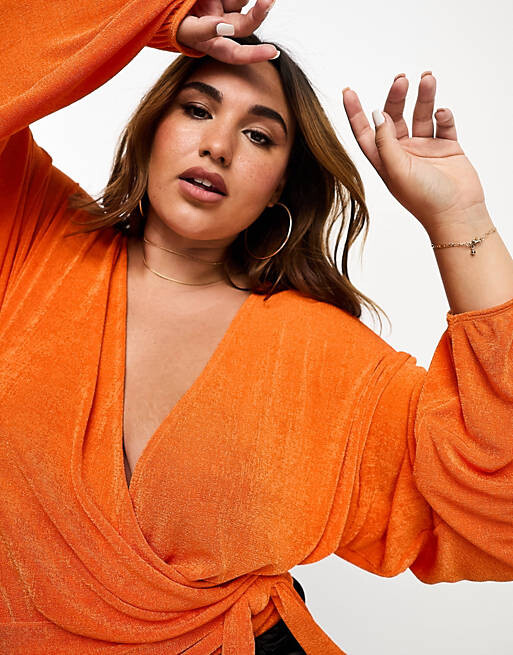 

Оранжевое облегающее боди с запахом ASOS DESIGN Curve