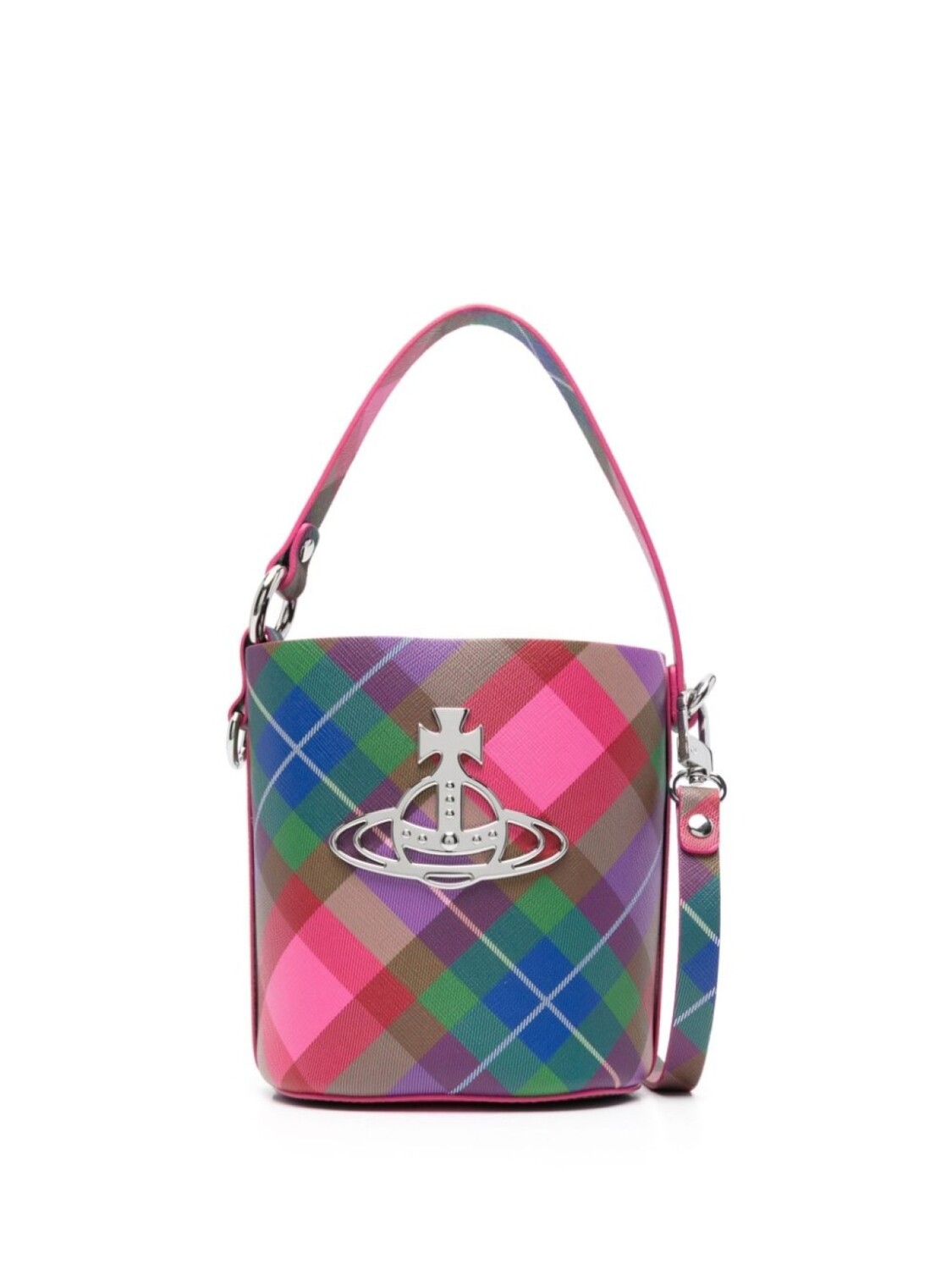 

Vivienne Westwood клетчатая сумка-ведро с декором Orb, розовый