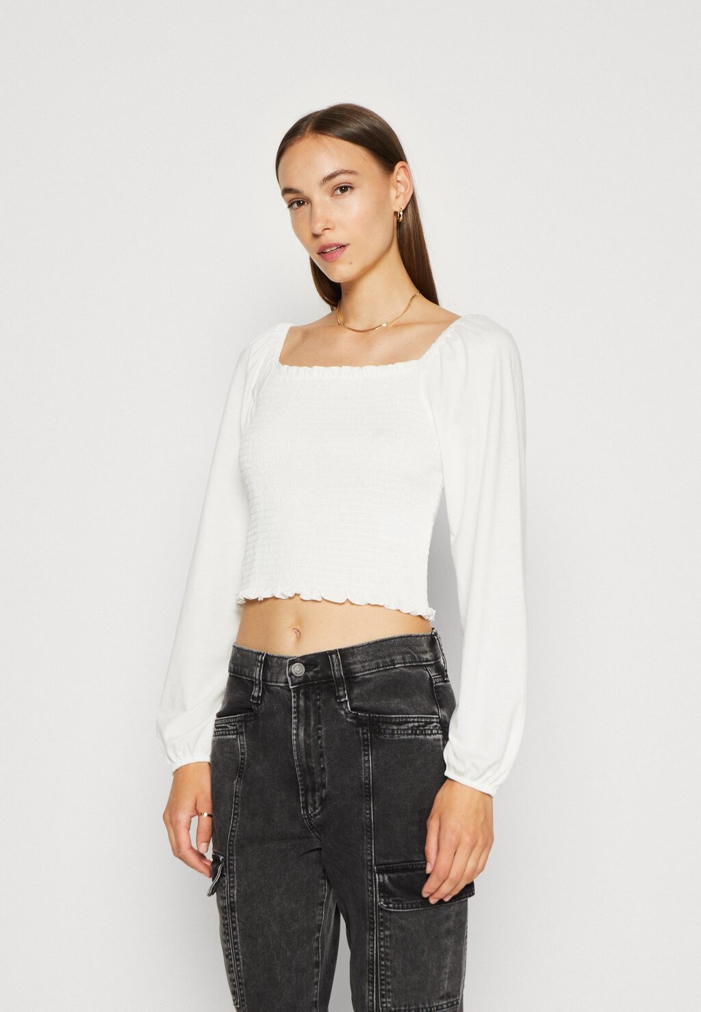 

Топ с длинными рукавами SMOCKED CROP GAP, кремовый