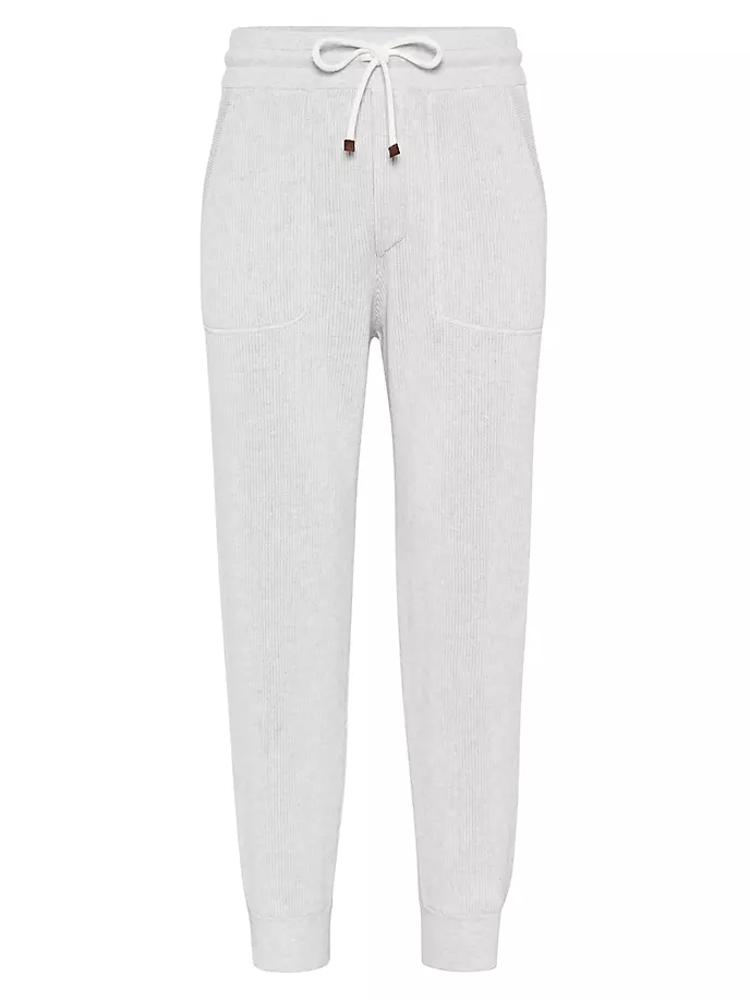 

Хлопковые брюки английской вязки в рубчик с манжетами на молнии Brunello Cucinelli, серый