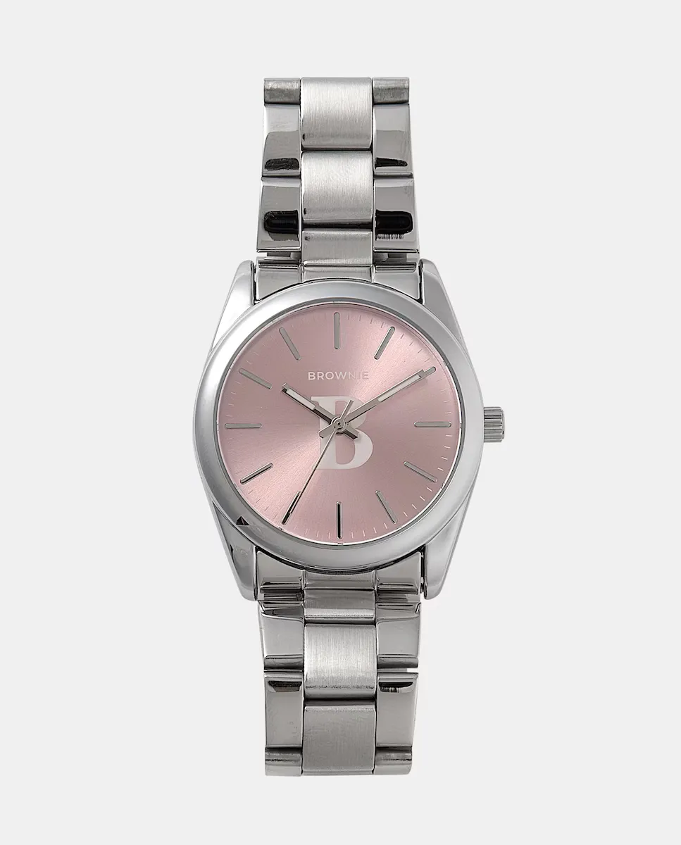 

Аналоговые женские часы из стали со светло-розовым циферблатом Brownie, серебрянный