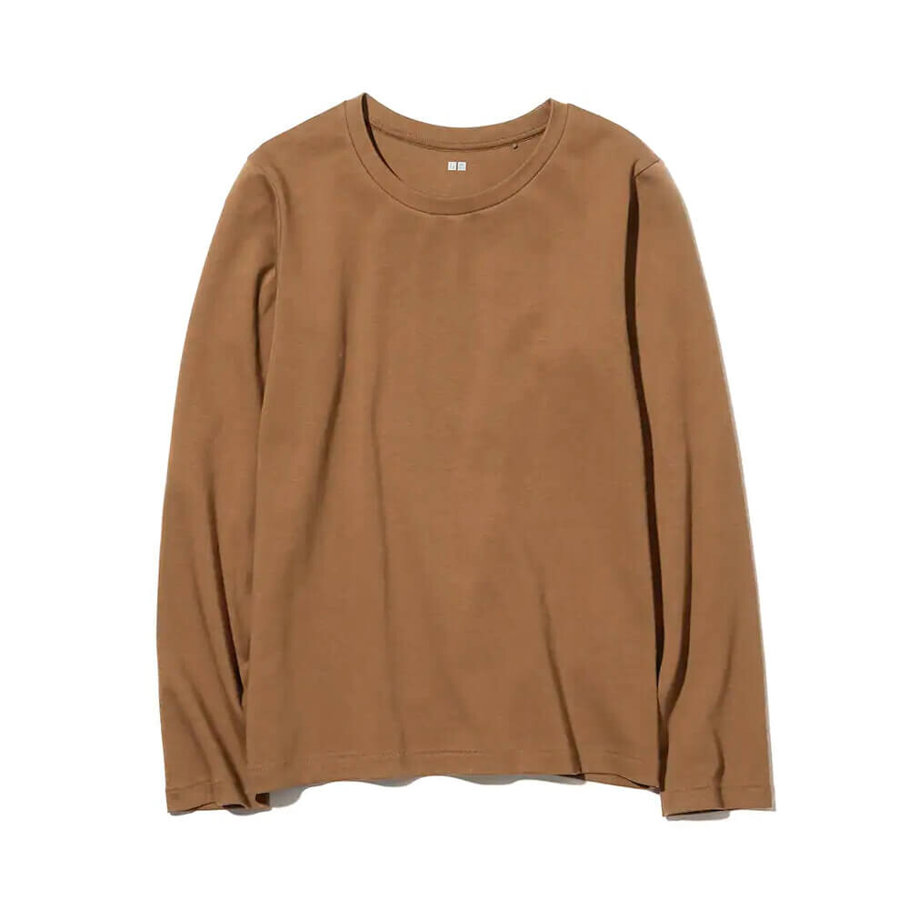

Лонгслив Uniqlo Cotton Crew Neck, коричневый