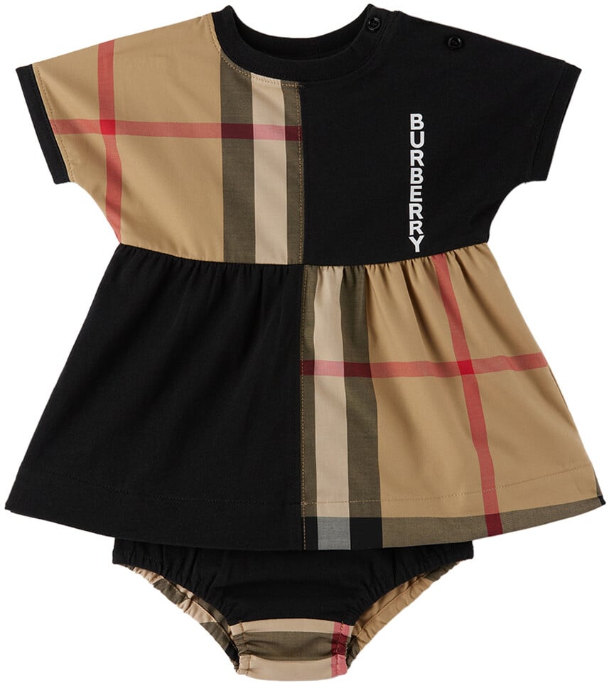 

Черное платье в клетку и шаровары Baby Baby Burberry