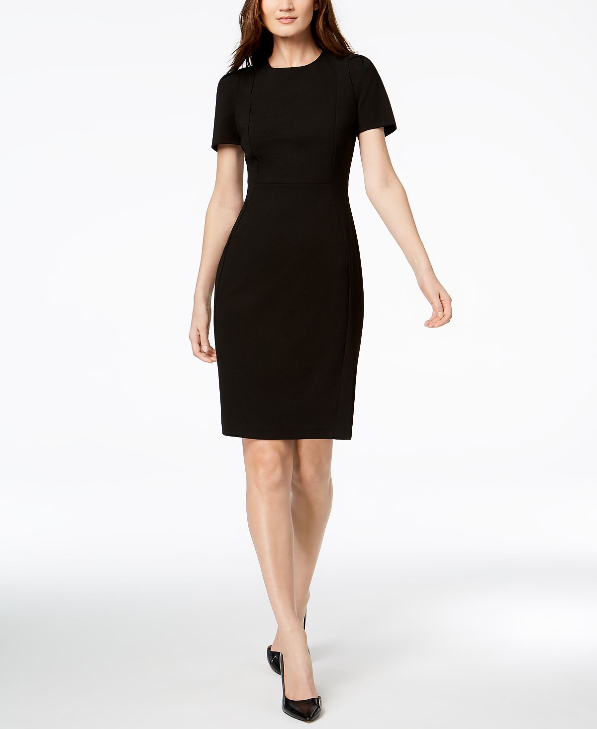 цена Платье-футляр из крепа с аквалангом со швами Calvin Klein, черный