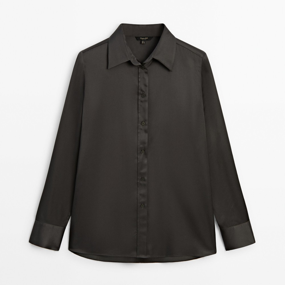 Рубашка Massimo Dutti Satin With Cut-out Details, темно-серый