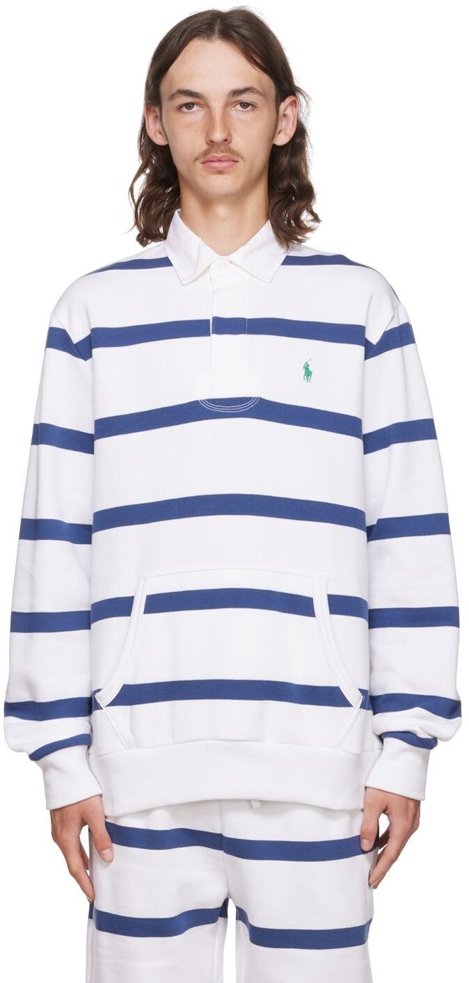 

Бело-темно-синяя хлопковая футболка-поло Polo Ralph Lauren