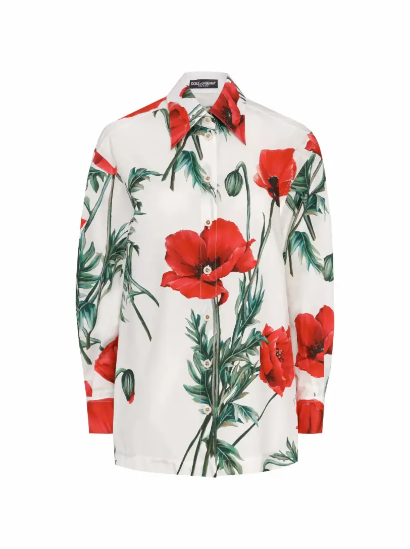 цена Хлопковая рубашка с принтом маков Dolce&Gabbana