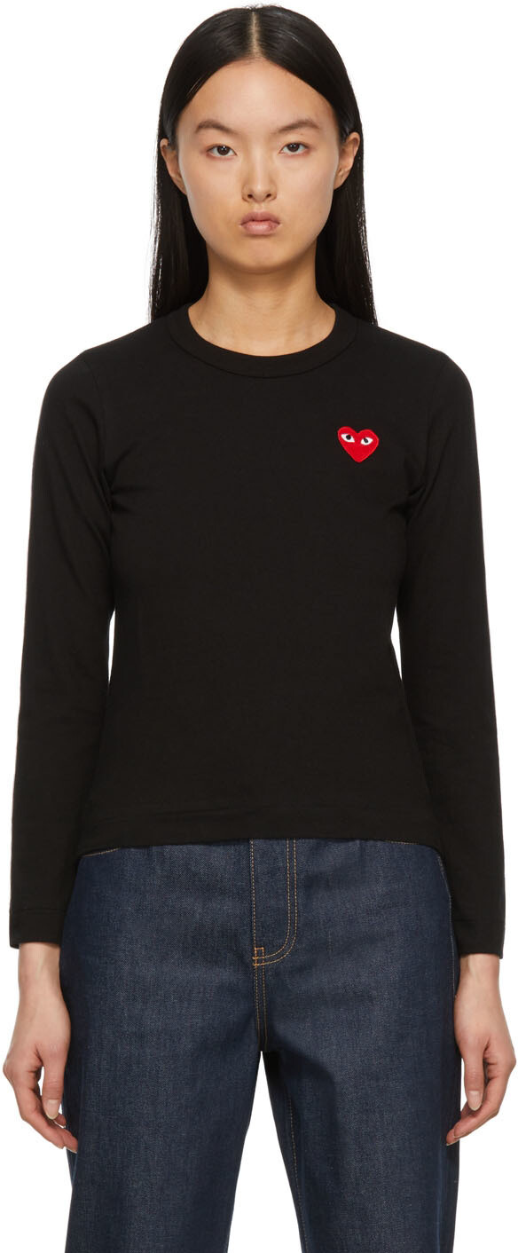 

Черная футболка с длинным рукавом с нашивкой в ​​виде сердца Comme des Garçons Play, Черный