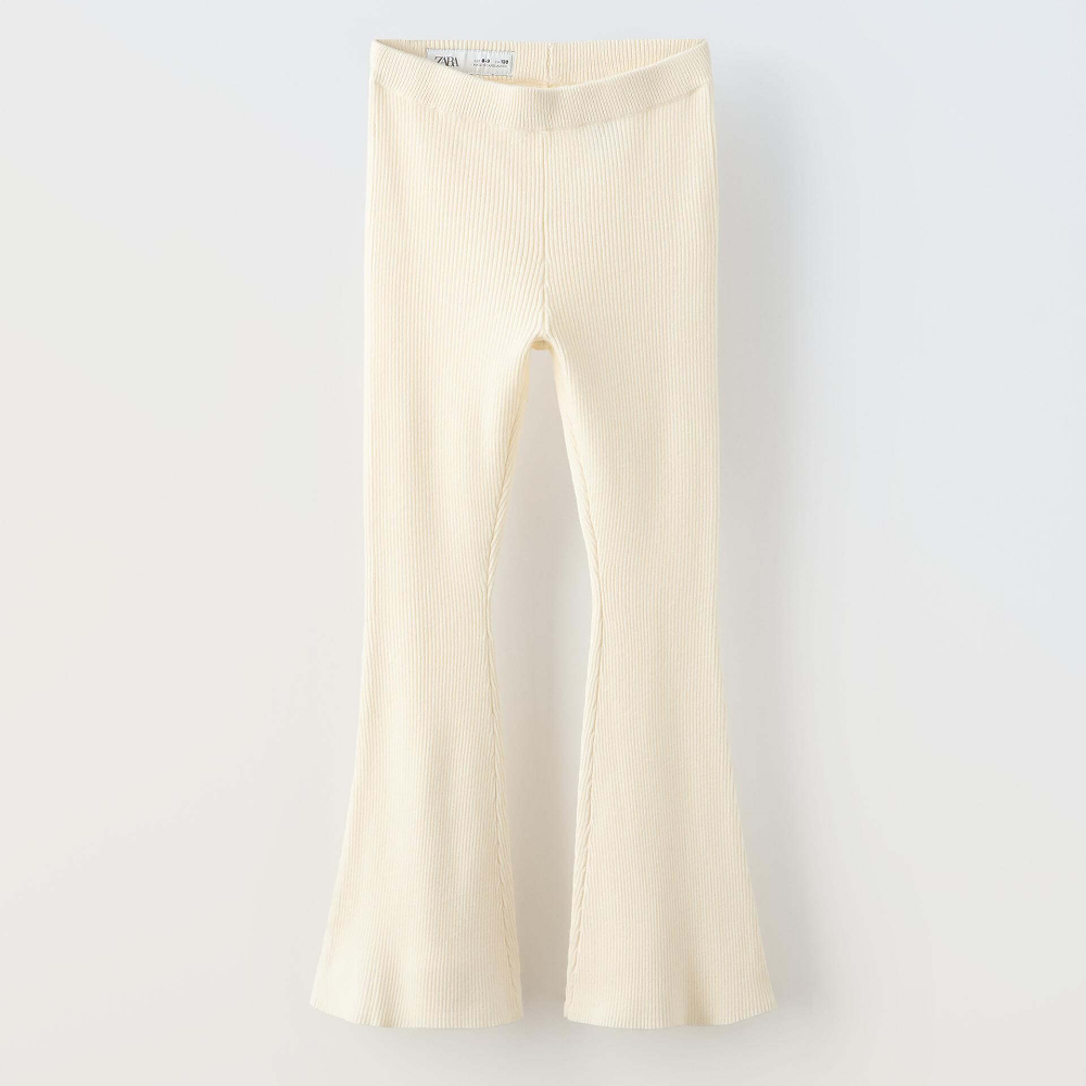 Легинсы Zara Ribbed Flared Knit, желтовато-белый юбка zara flared piqué midi белый
