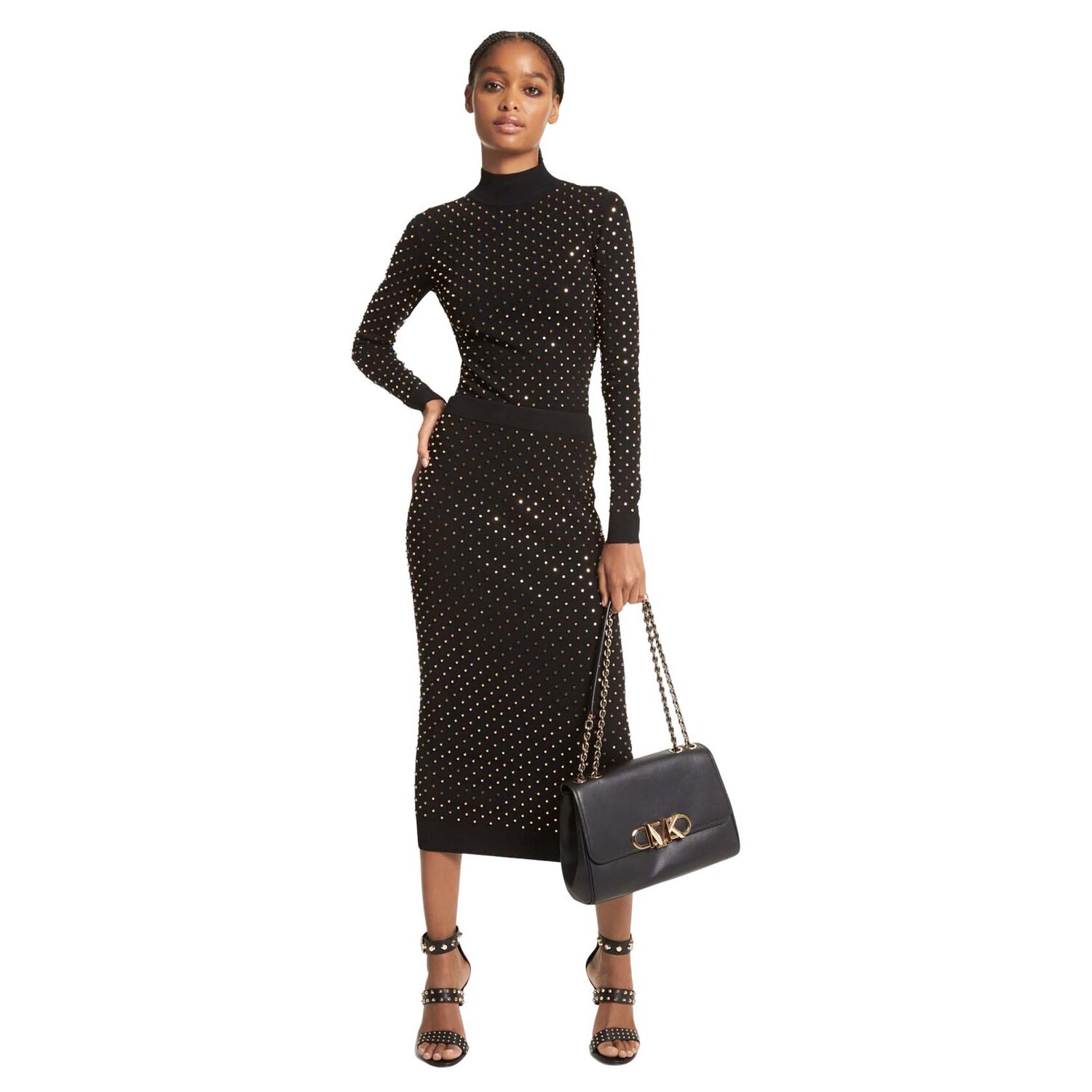 

Юбка Michael Michael Kors Studded Stretch Viscose Pencil, черный/золотистый