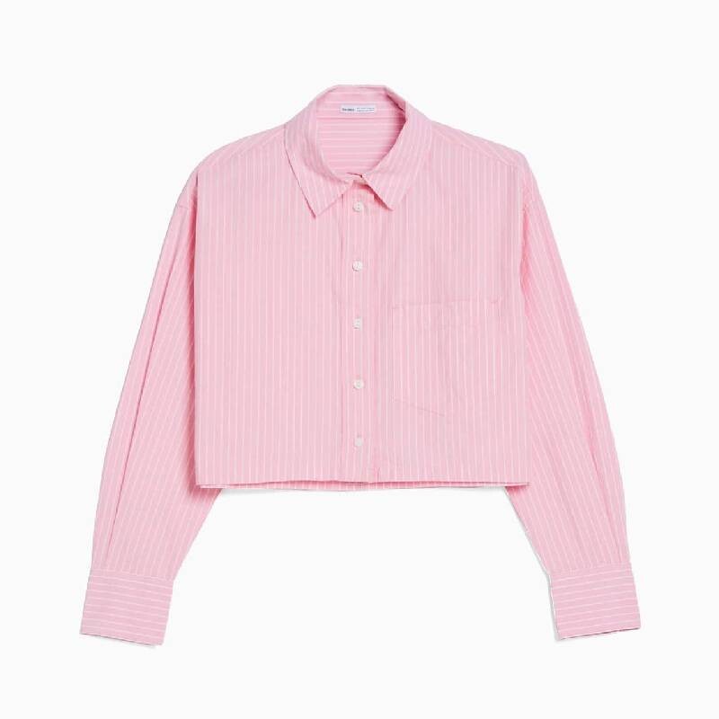 

Рубашка короткая Bershka Cropped Poplin Shirt, розовый