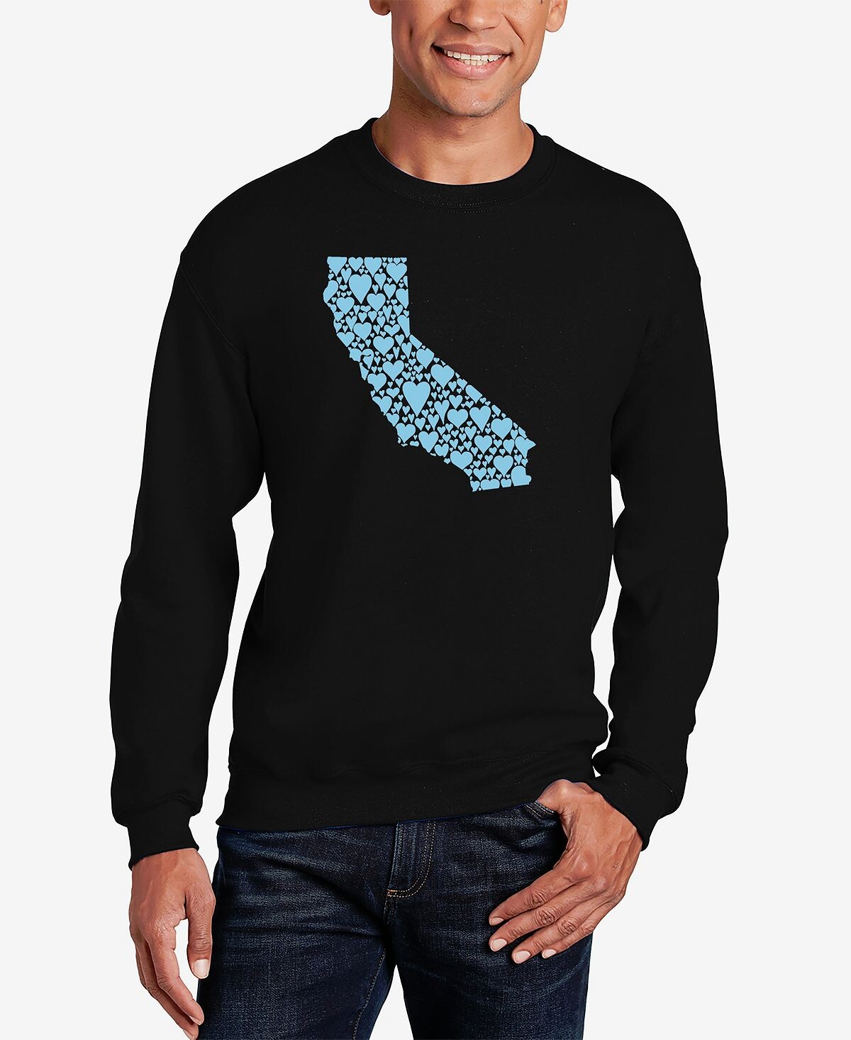 

Мужская толстовка с круглым вырезом california hearts word art LA Pop Art, черный