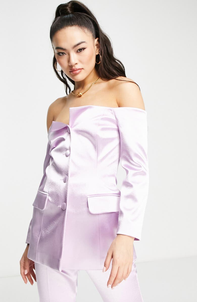 

Атласный блейзер с открытыми плечами ASOS DESIGN, сиреневый
