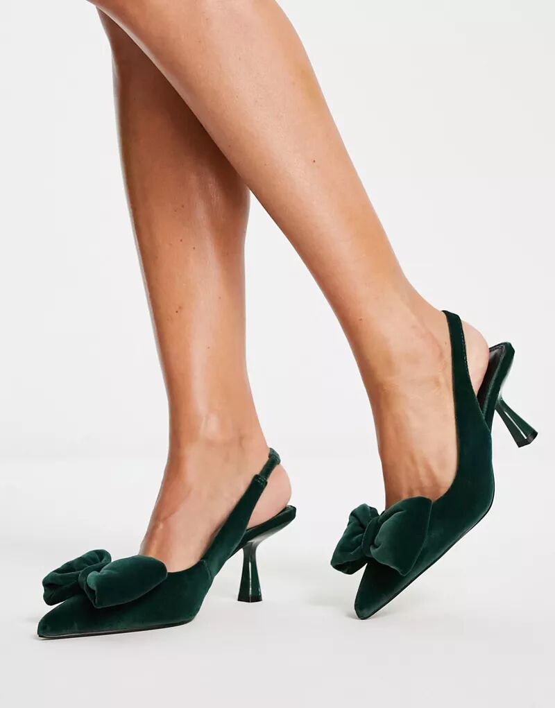 Зеленые туфли на среднем каблуке с бантом ASOS Scarlett