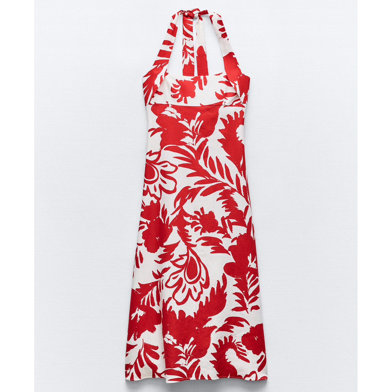 Платье Zara Printed Linen Blend, белый/красный