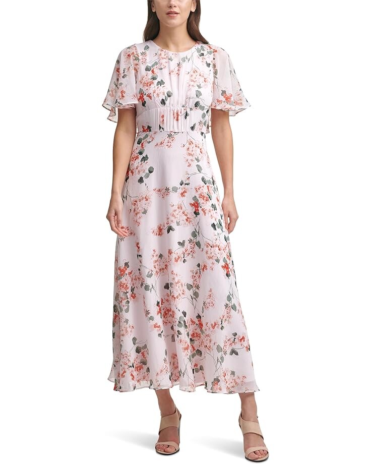 

Платье Calvin Klein Midi Chiffon with Flutter Sleeves, цвет Blsh Multi