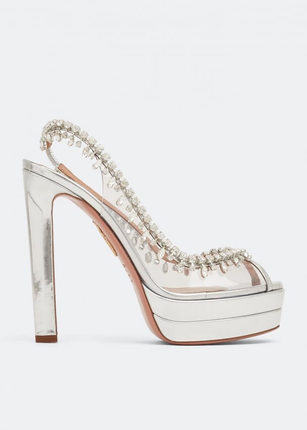 

Сандалии AQUAZZURA Temptation 130 crystal sandals, серебряный