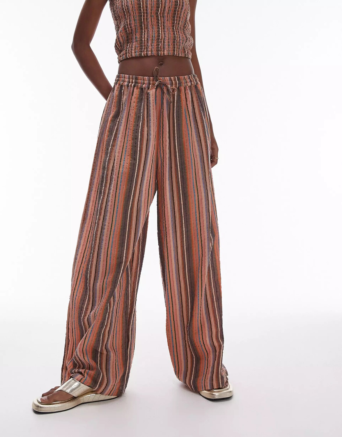 

Брюки Topshop Textured Wide Leg Beach, коричневый