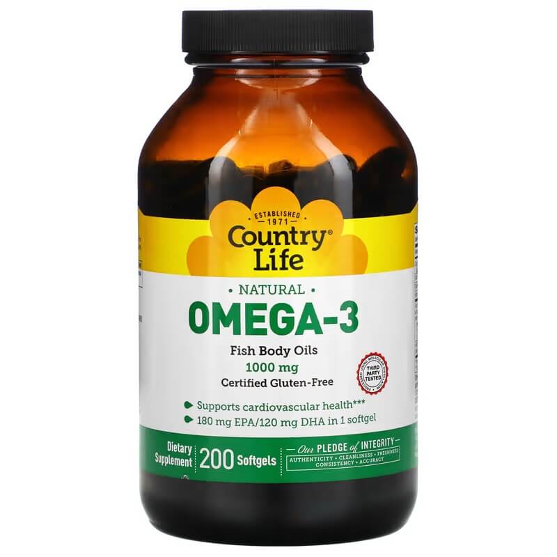 Натуральная омега-3 Country Life 1000 мг, 200 таблеток country life naturals omega 3 1000 мг 50 мягких таблеток