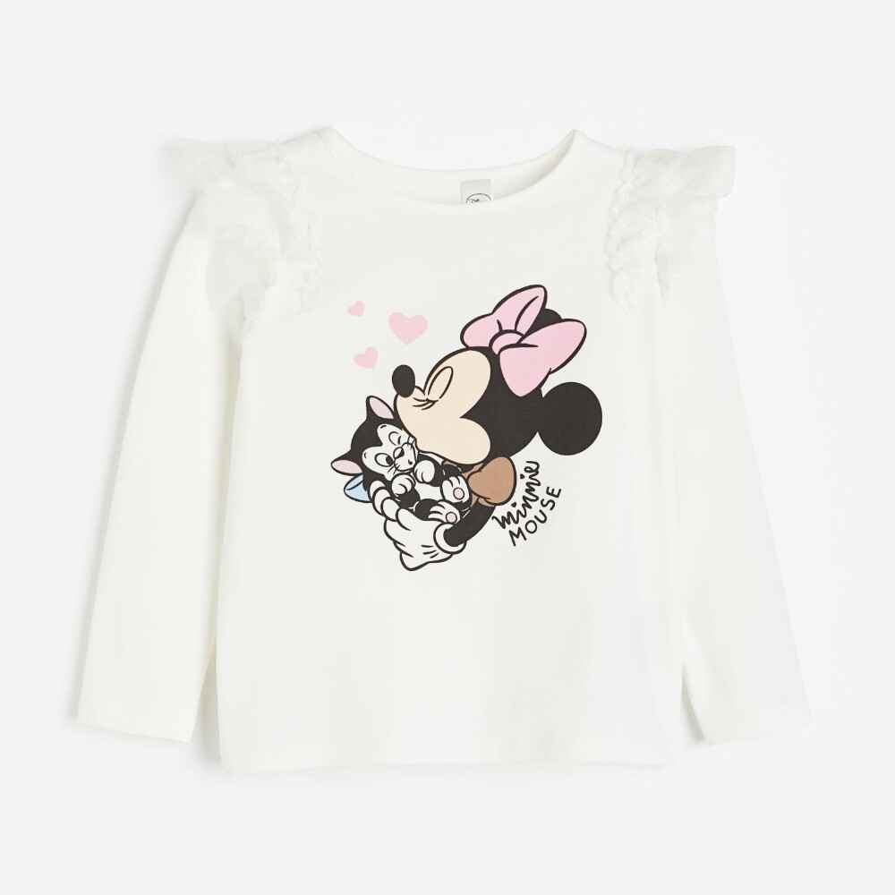 

Лонгслив H&M Kids Ruffle-trimmed Printed Minnie Mouse, белый