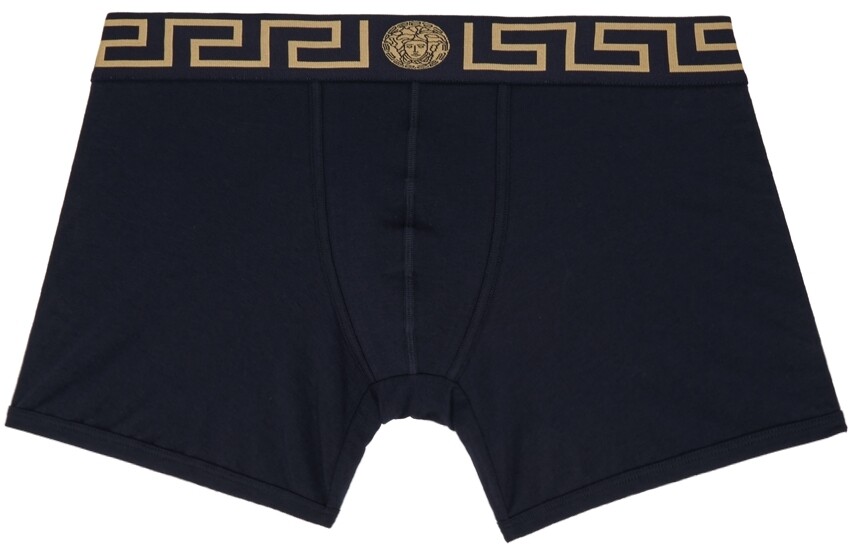 

Темно-синие длинные трусы-боксеры Greca Border Versace Underwear