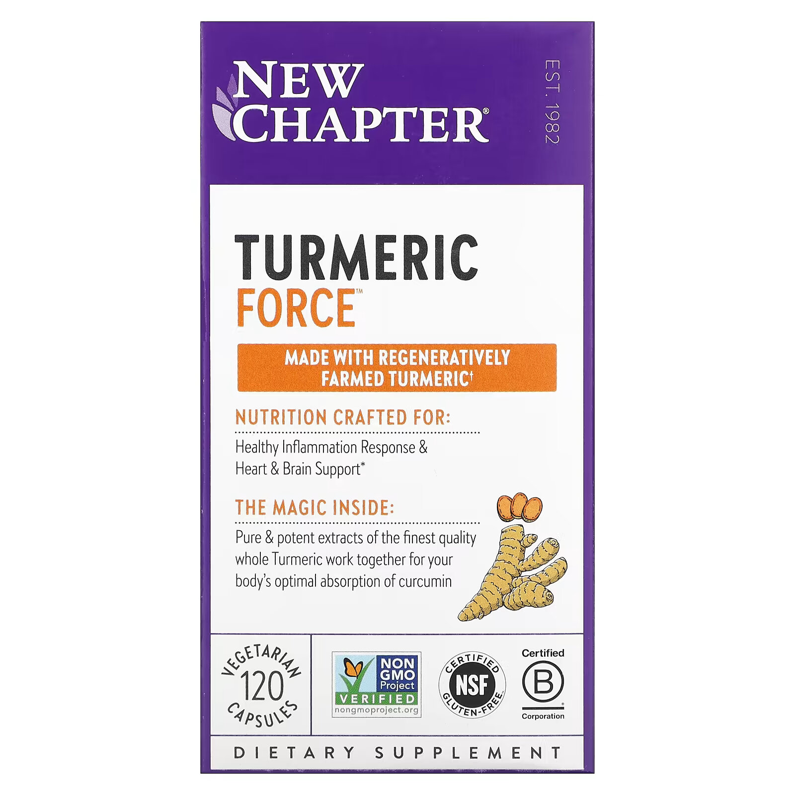 New Chapter, Turmeric Force, 120 вегетарианских капсул new chapter lemon balm force 30 вегетарианских капсул