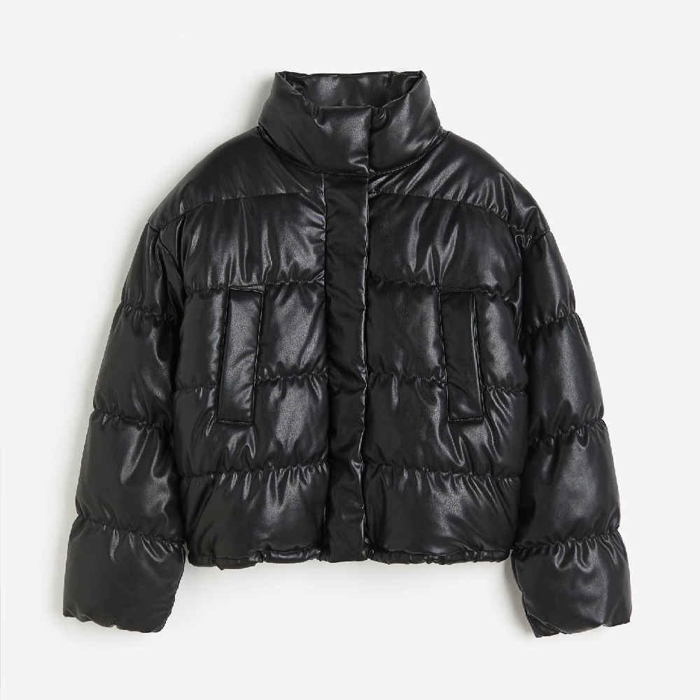 Куртка H&M Puffer, черный женская зимняя короткая куртка без рукавов с воротником стойкой и принтом в виде облаков на молнии жилет с хлопковой подкладкой новинка