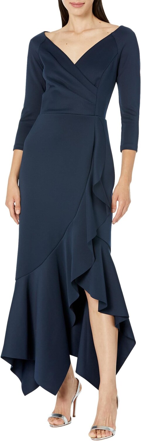 

Платье Long Sleeve V Front Ruffle Scuba XSCAPE, цвет Midnight
