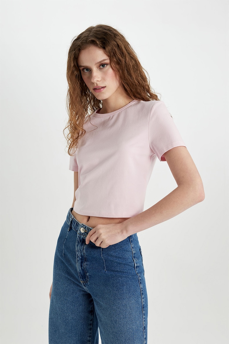 Короткая футболка с овальным вырезом Defacto, розовый