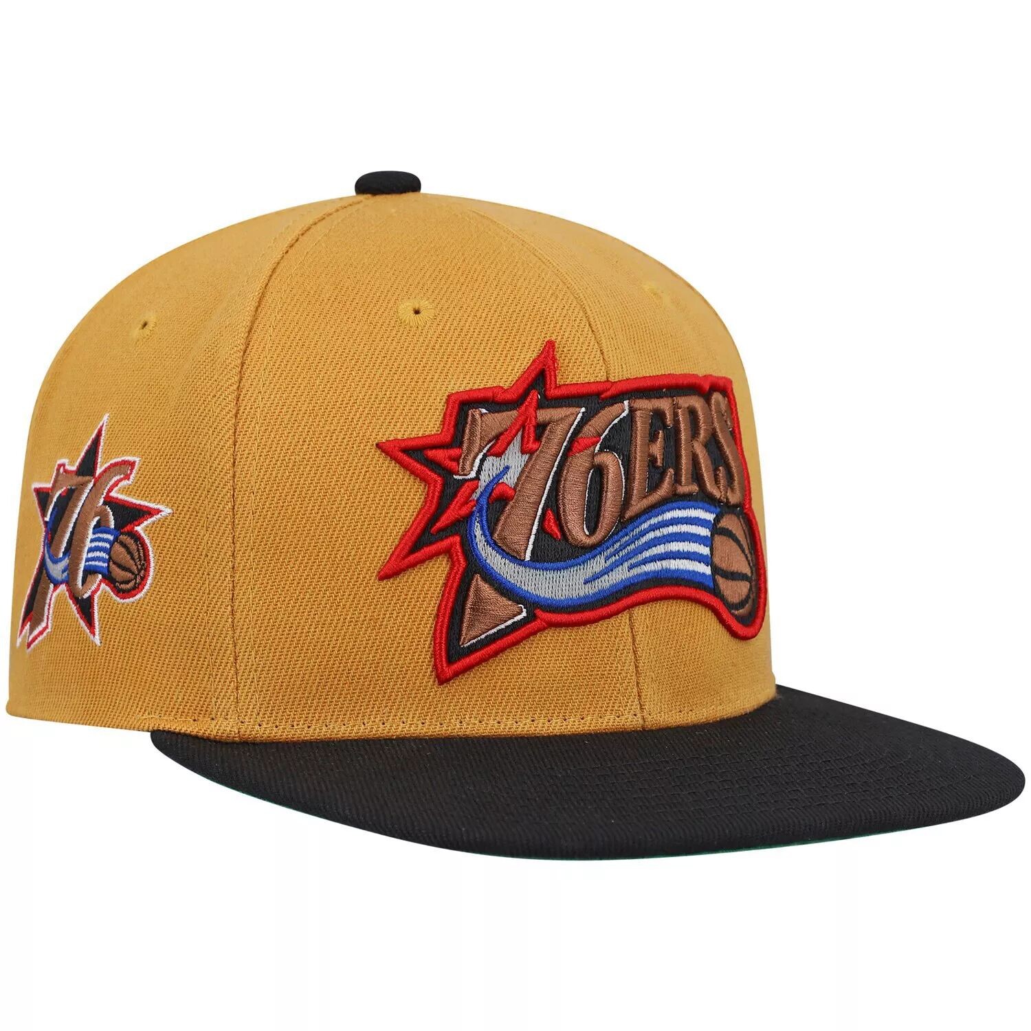 

Мужская классическая бейсболка Snapback Mitchell & Ness Gold/Black Philadelphia 76ers из твердой древесины
