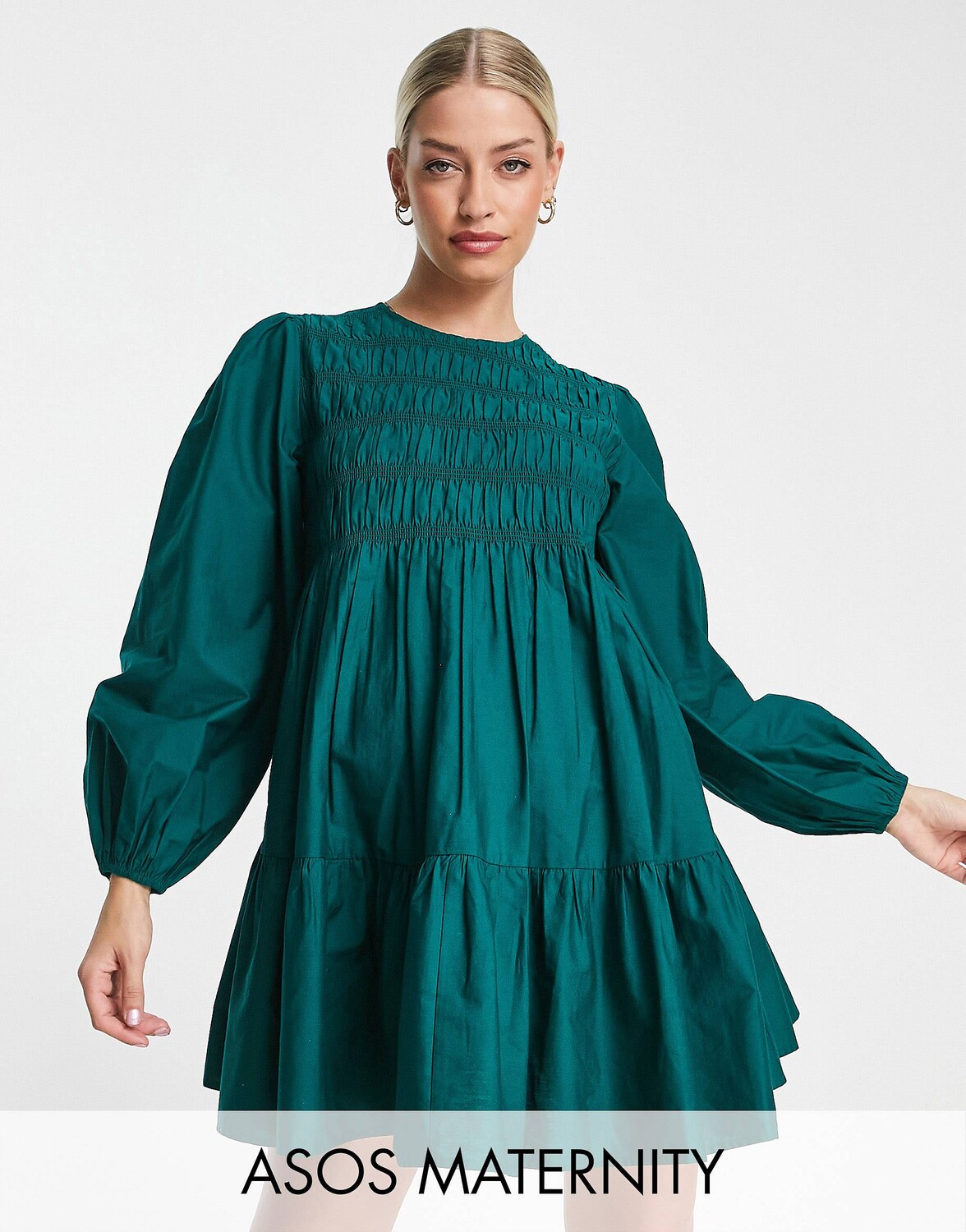 

Зеленое платье мини со сборками из хлопка ASOS DESIGN Maternity Maternity