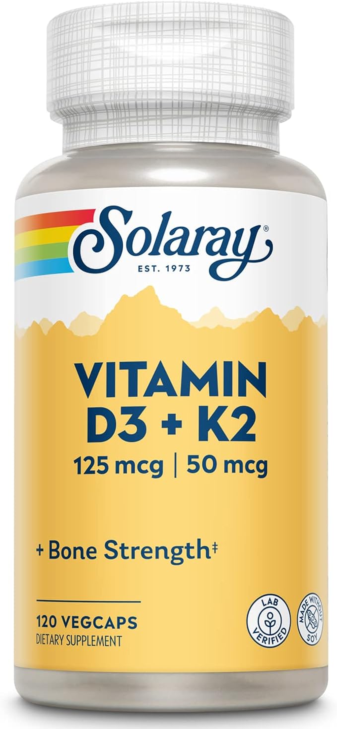 SOLARAY Витамины D3 + K2, D и K , 120 растительных капсул nature s way vitamin d3 max шоколад 125 мкг 5000 ме 90 таблеток без сахара