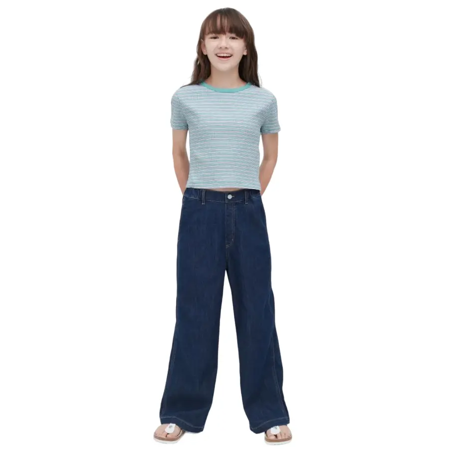 

Футболка Uniqlo Girls Ribbed Striped Cropped, зеленый