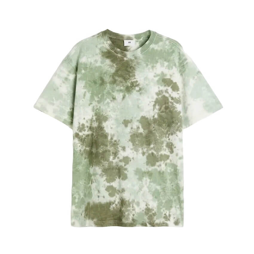 

Хлопковая футболка с рисунком H&M Tie-dye Relaxed Fit, хаки/зеленый