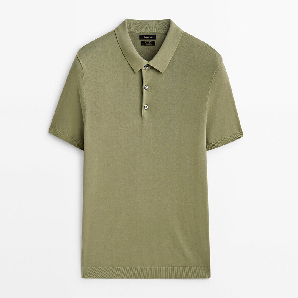 

Хлопковый свитер с воротником поло Massimo Dutti, хаки